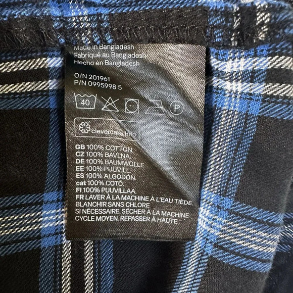 Divided Plaid Oversized Boyfriend Shirt SzXS/S Blue Black Button-Down 90s Grunge - Picture 6 of 7